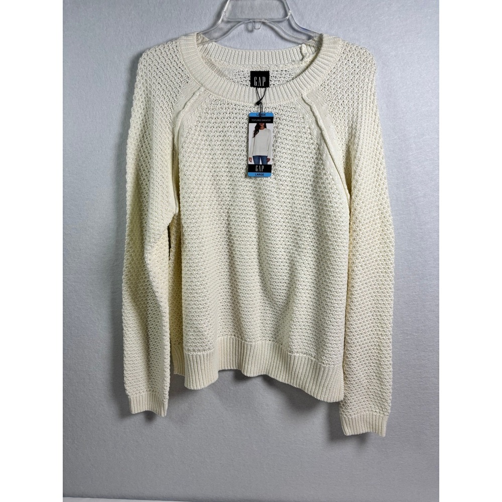 Gap Women Textured Knit Sweater Marshmallow White Raglan Pullover QLN0253S L